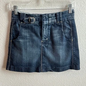 7 For All Mankind Y2K Denim Minirock Damen 24 niedriger Bund hinten Plissee Vintage - Bild 1 von 6