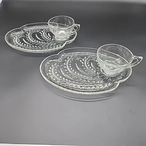 Vintage Hospitality Snack Set 2 Federal Glass Crystal Wheat Homestead Luncheon - Picture 1 of 7