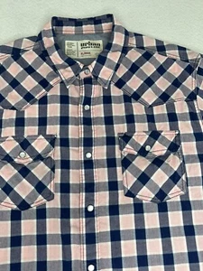 Urban Pipeline Mens Western Snap Up Shirt Blue Pink Plaid 2 pockets SS Size XL - Picture 1 of 9