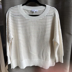 White + Warren großer offener Strickpullover weiß Oversize mit Goldfadendetail - Bild 1 von 12
