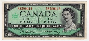 1967 BANK OF CANADA ONE 1 DOLLAR CENTENNIAL BANK NOTE MO 8599413 NICE BILL - Picture 1 of 2