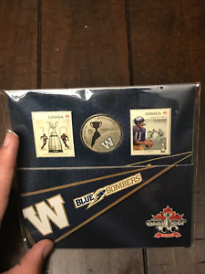 2012 'Winnipeg Blue Bombers' CFL Colorized 25-Cent Coin and Stamp Set Brand New