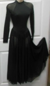 MT251 DANCE Lyrical Dress Skate Skating Slit sheer skirt Black Ladies Plus longs - Picture 1 of 7
