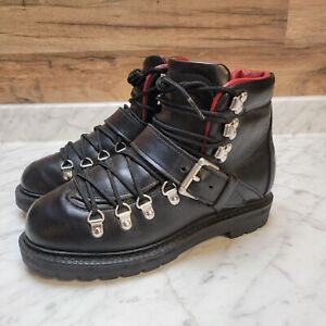 Polo Ralph Lauren women's Leather Boots Size US 6 B  Lace Up Black Red
