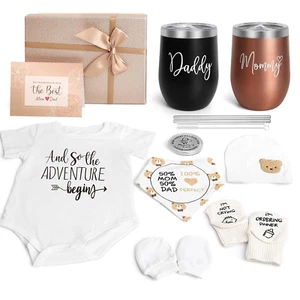 New Mom Gifts, Pregnancy Gift Set W/ Mom Dad Tumbler, Gender Reveal, Baby Shower - Picture 1 of 12
