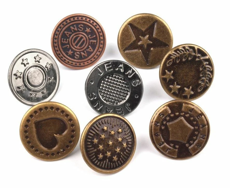 10-80 Jeansköpfe Metallknöpfe silber bronze kupfer messing vintage 17-20 mm - Bild 1 von 1