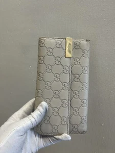 GUCCI Long Wallet Guccissima Tan GG Leather Card Authentic Monogram Emboss USED - Picture 1 of 8