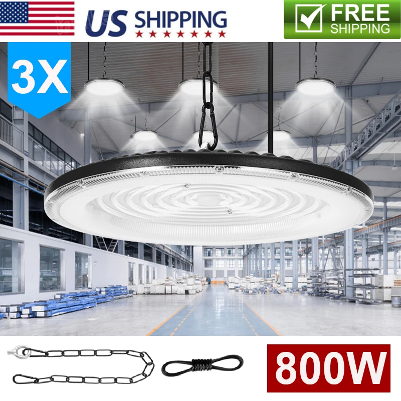 CERBIUT 3 Pack 800W UFO LED High Bay Light Warehouse Industrial LED Shop Light Fixture