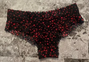 NWT VICTORIA'S SECRET XS BLACK RED HEART LACE VALENTINE'S DAY CHEEKY PANTIES - Picture 1 of 3