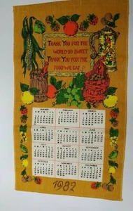 Vintage 1982 Leinen Stoff Geschirrtuch Wandkalender Thank you for World so Sweet - Bild 1 von 5