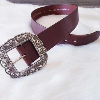 Silpada Brown Genuine Italian Leather Buckle Belt Size S Small Silver Western - Image 1 of 4