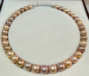 Huge 17"11-14mm South Sea Genuine Gold Pink Purple Lavender Round Pearl Necklace - Picture 1 of 2
