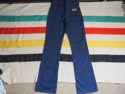 VTG 70s Wrangler No Fault Dark Wash Talon 30x36 Western 945 Blue Denim Jeans USA - Image 1 of 4