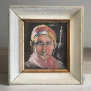 Huile sur toile J KASTENHOLZ  " Portrait femme orientaliste au minaret" encadrée - Foto 1 di 24