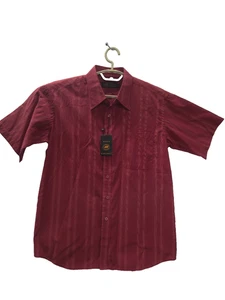 Button Down Shirt Medium Short Sleeve Red Nikos Atelier - Picture 1 of 10
