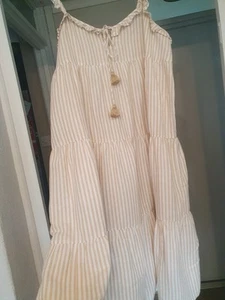 Jcrew Tan And White Stripes Cotton-linen tiered maxi dress Size L - Picture 1 of 13