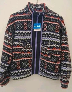 DSG Cozy Fleece Full Zip Jacket Funky Fair Isle Pattern Girls Size L (14) - Picture 1 of 3