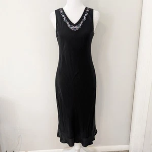 Petite Sophisticate Silk Midi Dress SIZE 4 PET Dark Fairy Wedding Embroidered - Picture 1 of 9