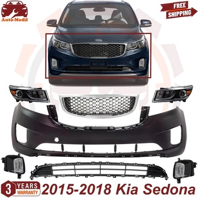 Front Bumper Cover Primed & Grille Assembly / Headlight For 2015-2018 Kia Sedona - Imagem 1 de 4