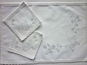 Embroidery Dressing Table Chewal Set Butterfly cotton CSOO88 - Picture 1 of 1