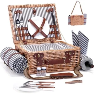 Picknickkorb mit Decke und Weinbeutel für 2 Weiden Picknick Set Korb Camping - Bild 1 von 8