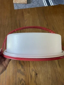 Portador de pastel Tupperware vintage rojo 719-1, tapa 720-1 y mango 721-4  - Imagen 1 de 7