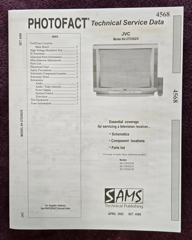 Sams Photofact 4568 Service Manual for JVC AV-27D302/S, AV-27D202/R - Image 1 of 1