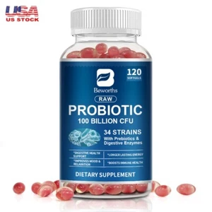 Probiotics 100 Billion CFU Potency Digestive Enzymes Immune Health 120 Capsules - Picture 1 of 9