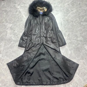 Burberry Blue Label over Coat hood%Fox Fur Nova Check Lightweight Black SZ:38 - Picture 1 of 12