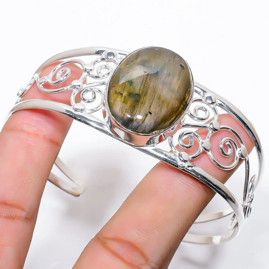 Bracciale in argento sterling 925 fatto a mano con pietre preziose di labrado... - Immagine 1 di 1