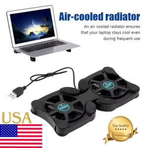 Double USB Ventilateur de Refroidissement Pad Pliable Mince Ventilateurs Support Refroidisseur pour Ordinateur Portable PC Portable - Photo 1/11