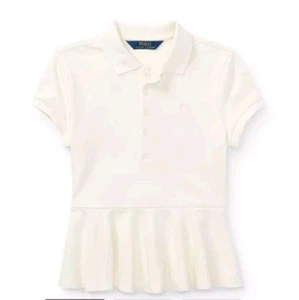 NWT POLO RALPH LAUREN GIRLS COTTON PEPLUM POLO SHIRT LITTLE PONY OLYMPIA WHITE - Picture 1 of 2