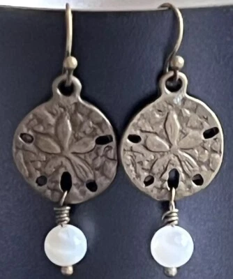 Bronze Sand Dollar and Mother of Pearl Earrings. Beach. Sunny. Ocean. Coast - Изображение 1 из 3