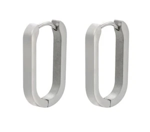 Edelstahl Ohrringe Rechteckig / Oval Klapp Creolen 21mm Damen Herren - Bild 1 von 2