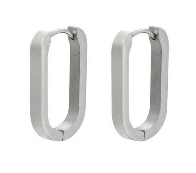 Edelstahl Ohrringe Rechteckig / Oval Klapp Creolen 21mm Damen Herren - Bild 1 von 2