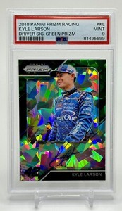 2018 Panini Prizm Racing Kyle Larson Green Prizm Autograph #/50 PSA 9