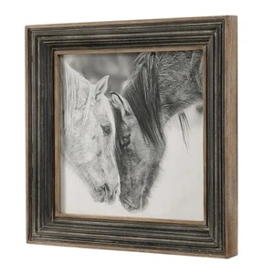 DECORACIÓN DE GRANJA 32" IMPRESIÓN DE CABALLO MARCO DE MADERA ENVEJECIDA Y METAL ARTE DE PARED BAJO VIDRIO - Imagen 1 de 6