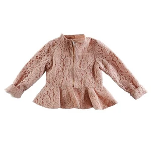 Chasing Fireflies Light Pink Lace Overlay Full Zip Flare Hem Jacket Size 8 - Picture 1 of 8