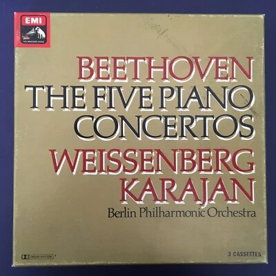 BEETHOVEN - THE FIVE PIANO CONCERTOS: KARAJAN/WEISENBERG 3 cassettes - Image 1 of 2