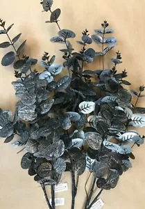 Artificial Silk Flowers - 3 Eucalyptus Black & Silver Grey Stems Luxury - Picture 1 of 2