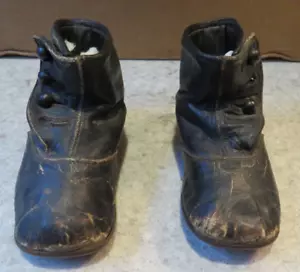 Antique 19th C Victorian High Top Four Button Black Leather Toddler/ Baby Shoes - Picture 1 of 10