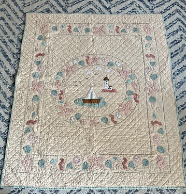 Donna Sharp 2003 Sailboat Seahorse Seashell Quilt Beach Cottage Nautical - Image 1 of 4