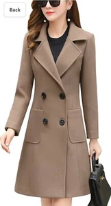 Chouyatou Women Elegant Notched Collar Double Breasted Wool Blend Over Coat M - Picture 1 of 5