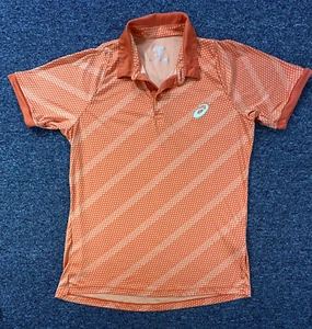 Asics Motiondry Graphic Print Polo Tshirt Mens Small Orange Tennis Golf - Picture 1 of 10