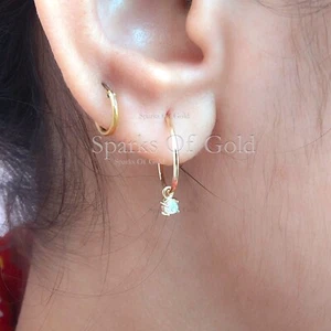 Pendientes de aro con dije de ópalo etíope oro amarillo de 14 quilates joyería regalo de cumpleaños para mamá - Imagen 1 de 10