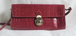 Michael Rome Burgundy  Red Croc Leather Envelope Shoulder Clutch Purse Bag - Picture 1 of 8