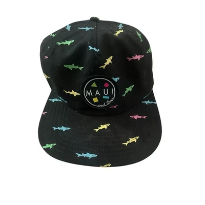 MAUI & SONS 黑色 SNAPBACK FLIP UP 帽子 可调帽子 全鲨鱼饵 — 第 1/4 张图片