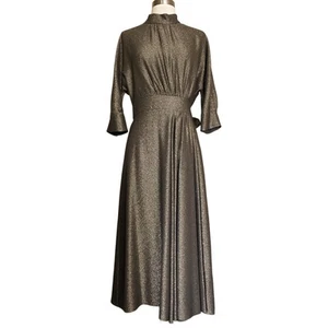 PRADA Lamé Silk Blend Dress in Gold Midi 3/4 Sleeves Runway Designer IT 44/ US 8 - Picture 1 of 24