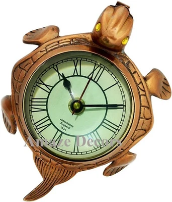 Antiguo Reloj de Pared Tortuga Latón, Náutico Marítimo Número Romano Reloj de Pared Foto 1 de 4