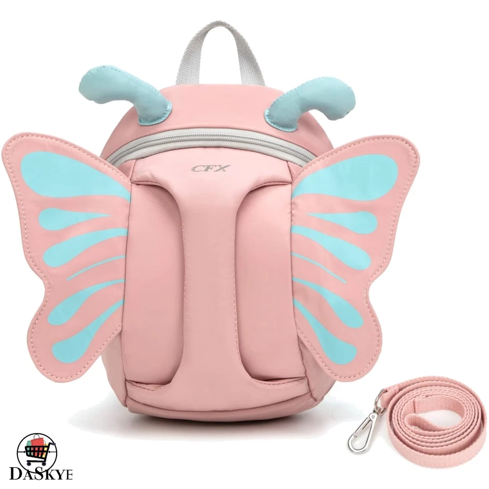 Correa mochila anti-perdida rosa mariposa para niños pequeños con asa de seguridad para salidas Foto 1 de 4